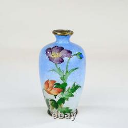 Antique Japanese Meiji Era (c1880) Cloisonné Vase Sky Blue 3.5