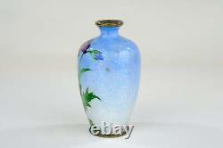 Antique Japanese Meiji Era (c1880) Cloisonné Vase Sky Blue 3.5