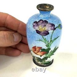 Antique Japanese Meiji Era (c1880) Cloisonné Vase Sky Blue 3.5