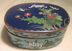 Antique Japanese Meiji Era (late 1800's) Blue Cloisonné Oval Box