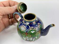 Antique Japanese Meiji Era (late 1800's) Cloisonné Green/Blue Tea Pot 3.5