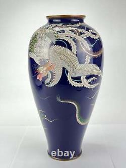 Antique Japanese Meiji Era (late 1800's) Cloisonné Vase Phoenix & Dragon 12