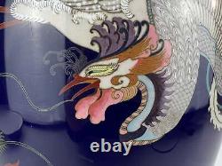 Antique Japanese Meiji Era (late 1800's) Cloisonné Vase Phoenix & Dragon 12