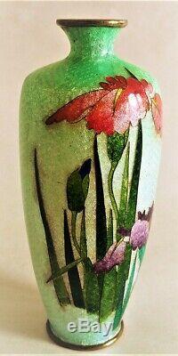 Antique Japanese Meiji Ginbari Cloisonne Iris Cabinet Vase