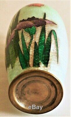 Antique Japanese Meiji Ginbari Cloisonne Iris Cabinet Vase