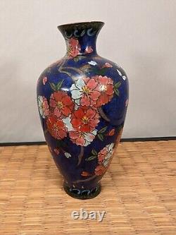 Antique Japanese Meiji Ginbari Cloisonne Vase Sakura Cherry Blossoms Japan