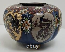 Antique Japanese Meiji Goldstone Cloisonne Small Planter Jardiniere Phoenix