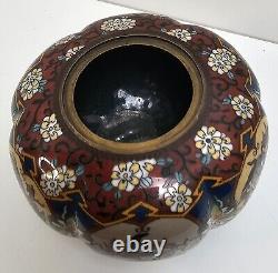 Antique Japanese Meiji Goldstone Cloisonne Small Planter Jardiniere Phoenix