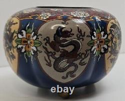 Antique Japanese Meiji Goldstone Cloisonne Small Planter Jardiniere Phoenix