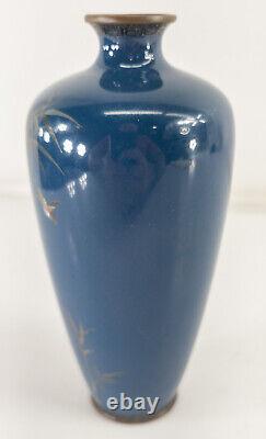 Antique Japanese Meiji Kyoto Cloisonne Enamel Vase with Birds and Bamboo