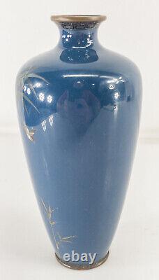 Antique Japanese Meiji Kyoto Cloisonne Enamel Vase with Birds and Bamboo