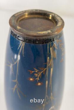 Antique Japanese Meiji Kyoto Cloisonne Enamel Vase with Birds and Bamboo