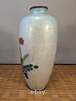 Antique Japanese Meiji Light Blue Ginbari Cloisonne Vase Flowers Japan