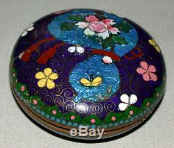 Antique Japanese Meiji Period Bronze Cloisonne Floral Design 3 Trinket Box
