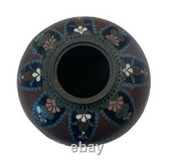 Antique Japanese Meiji Period Cloisonné Bronze Floral Footed Jar