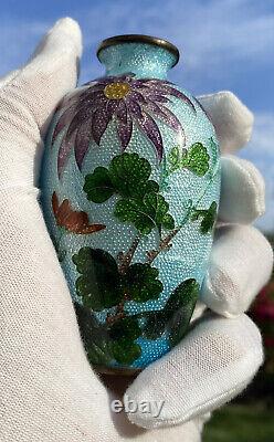 Antique Japanese Meiji Period Cloisonne Ginbari Guilloche Foil Vase Miniature 3