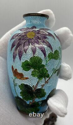 Antique Japanese Meiji Period Cloisonne Ginbari Guilloche Foil Vase Miniature 3