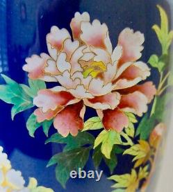 Antique Japanese Meiji Period Cloisonne Vase with Peony Motif 7 tall