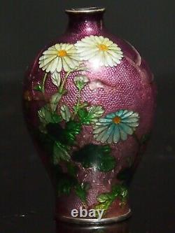 Antique Japanese Meiji Period Ginbari Cloisonne Miniature Vase Kumeno Teitaro