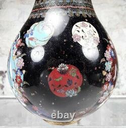 Antique Japanese Meiji Period Goldstone Black Cloisonne Dragon & Phoenix Vase