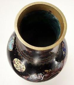 Antique Japanese Meiji Period Goldstone Black Cloisonne Dragon & Phoenix Vase