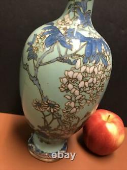 Antique Japanese Meiji Period Tiffany Blue Cloisonne 12 Vase