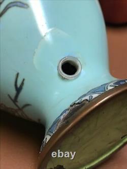 Antique Japanese Meiji Period Tiffany Blue Cloisonne 12 Vase