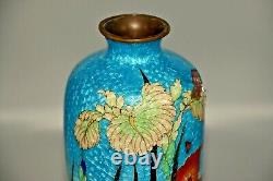 Antique Japanese Meiji Silvered Bronze Cloisonne Floral Champleve Enamel Vase