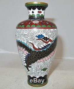 Antique Japanese Meiji White Cloisonne Vase with Celestial DRAGON (5.1)