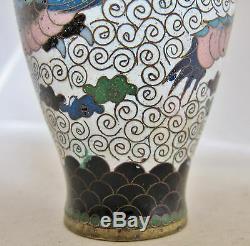 Antique Japanese Meiji White Cloisonne Vase with Celestial DRAGON (5.1)