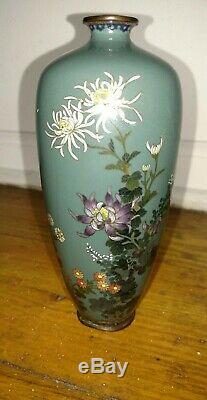 Antique Japanese Meiji era cloisonne vase with floral decoration