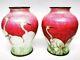 Antique Japanese Meiji Period Ginbari Cloisonne Enamel Pink Vase With Cranes