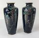 Antique Japanese Pair Of Meiji Cloisonne Enamel Vases Birds Wisteria