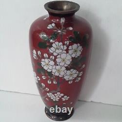 Antique Japanese Red Cloisonne Flower Vase 7.25 Meiji Period