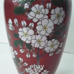 Antique Japanese Red Cloisonne Flower Vase 7.25 Meiji Period