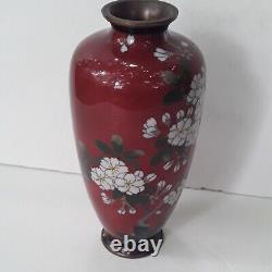 Antique Japanese Red Cloisonne Flower Vase 7.25 Meiji Period