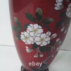 Antique Japanese Red Cloisonne Flower Vase 7.25 Meiji Period