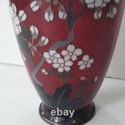 Antique Japanese Red Cloisonne Flower Vase 7.25 Meiji Period