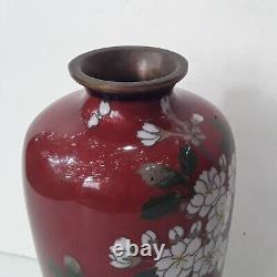 Antique Japanese Red Cloisonne Flower Vase 7.25 Meiji Period