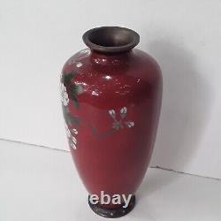 Antique Japanese Red Cloisonne Flower Vase 7.25 Meiji Period