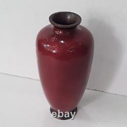 Antique Japanese Red Cloisonne Flower Vase 7.25 Meiji Period