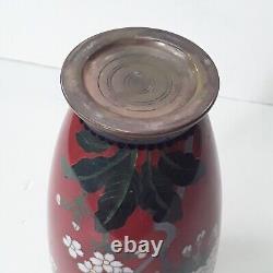 Antique Japanese Red Cloisonne Flower Vase 7.25 Meiji Period