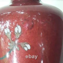 Antique Japanese Red Cloisonne Flower Vase 7.25 Meiji Period