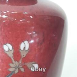 Antique Japanese Red Cloisonne Flower Vase 7.25 Meiji Period