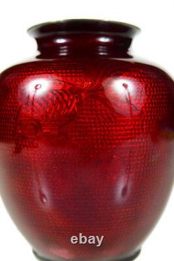 Antique Japanese Red Cloisonne Vase -Signed
