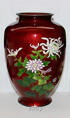 Antique Japanese SATO Ginbari Akasuke Pigeon Blood Cloisonné Enamel Vase 9.5in