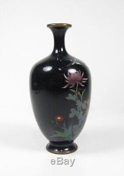 Antique Japanese Signed Meiji Period Cloisonné Vase with Bird Floral Scene 4-3/4