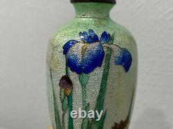 Antique Japanese Signed Miniature Ginbari Cloisonne Vase with Flowers Decoration