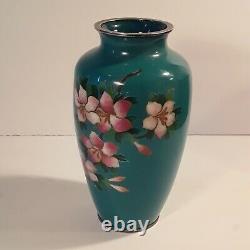 Antique Japanese Silver Wire Cloisonne Vase Signed with Silverplate Rims