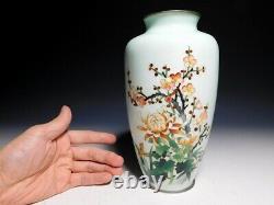 Antique Japanese Silver Wire Cloisonne Vase by Ando Shippoten Beautiful Flowers